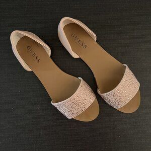 GUESS Blush Colored w/Rhinestones Open-Toe Flat Sandal w/Enclosed Heel